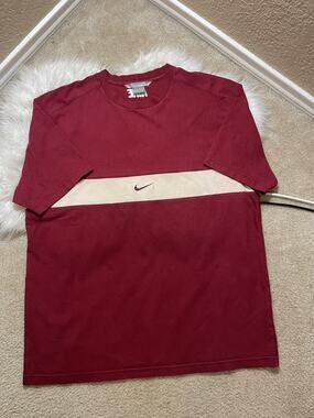 Vintage Nike Shirt Mens X-Large Red White Colorblock Center Swoosh Cyber Tee Y2K